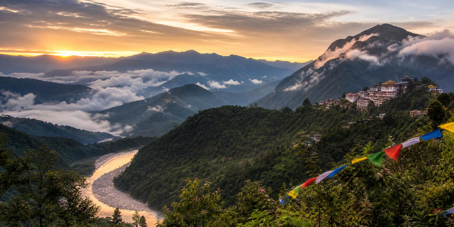 Misty Arunachal Pradesh mountain valley at sunrise