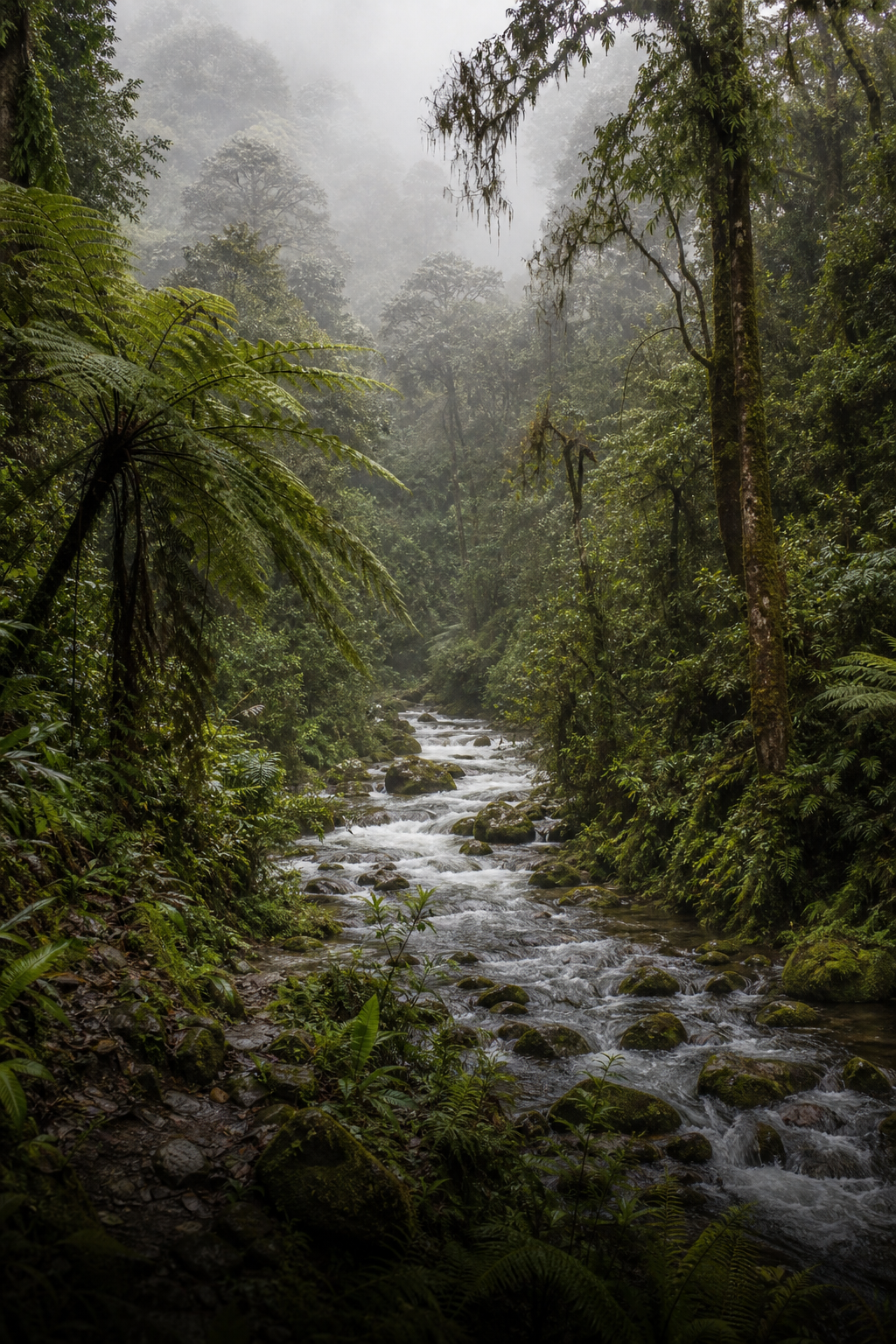 Namdapha forest stream surrounded by dense greenery